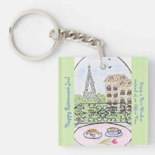 Whimsical Paris Eiffel Tower RETIREMENT Keychain