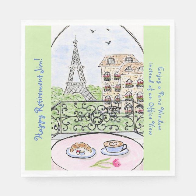 Whimsical Paris Eiffel Tower RETIREMENT Name Napkins (Front)