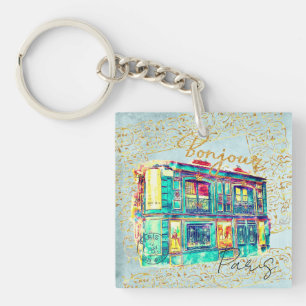 Whimsical Paris Street Scene – Colorful Watercolor Keychain