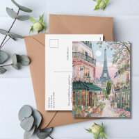 Whimsical Paris Summer Travel Eiffel Tower Floral 