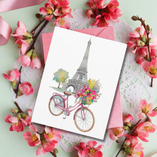 Whimsical Paris Summer Travel Eiffel Tower Floral Holiday Postcard