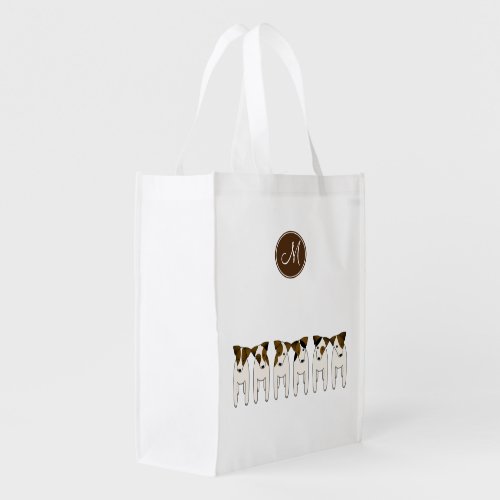 whimsical Parson Jack Russell Terriers monogrammed Grocery Bag