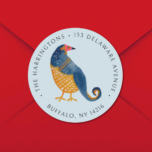 Whimsical Partridge Colorful Return Address Classic Round Sticker