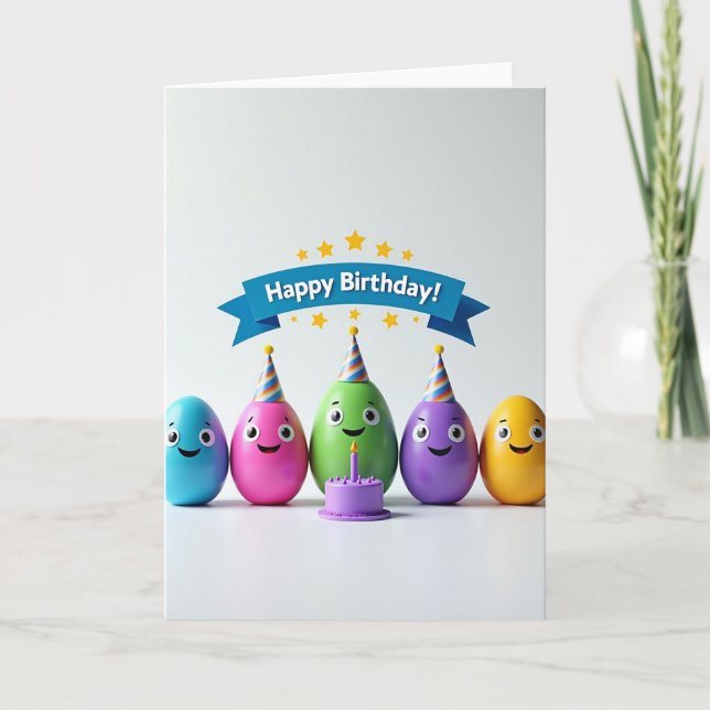 Whimsical Party Hat Birthday Card (Front)