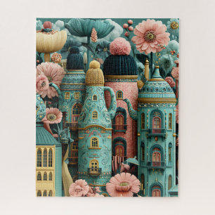 Whimsical Pastel AI Art with Cozy Knitted Village Jigsaw Puzzle