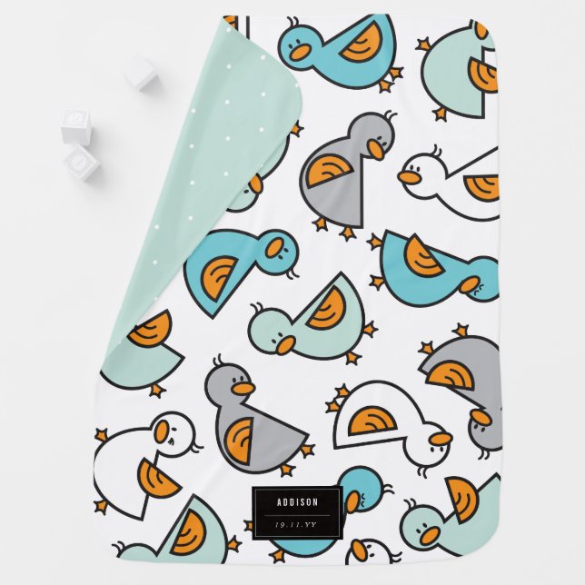 Whimsical Pastel Aqua Blue Cute Ducklings Boy Baby Stroller Blanket (In Situ)