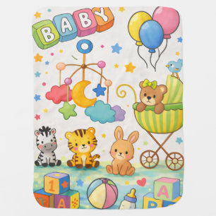 Whimsical Pastel Baby Animals Blanket