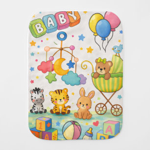 Whimsical Pastel Baby Animals Burp Cloth