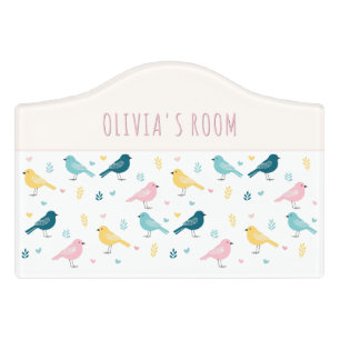 Whimsical Pastel Birds Kids Room Custom Name Door Sign