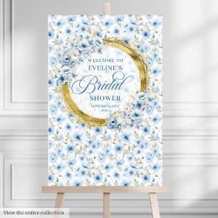 Whimsical pastel blue floral bridal shower welcome foam board