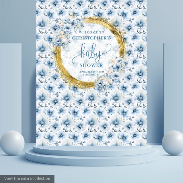 Whimsical Pastel Blue Gold Baby Shower Backdrop (Whimsical Pastel Blue Gold Baby Shower Backdrop

)