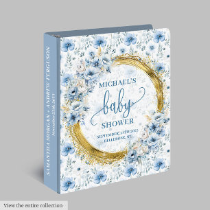 Whimsical Pastel Blue Gold Baby Shower Ring Binder