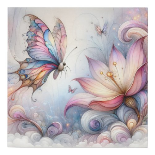 Whimsical Pastel Butterfly Drawing Faux Canvas Print