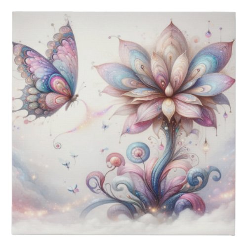 Whimsical Pastel Butterfly Drawing Faux Canvas Print