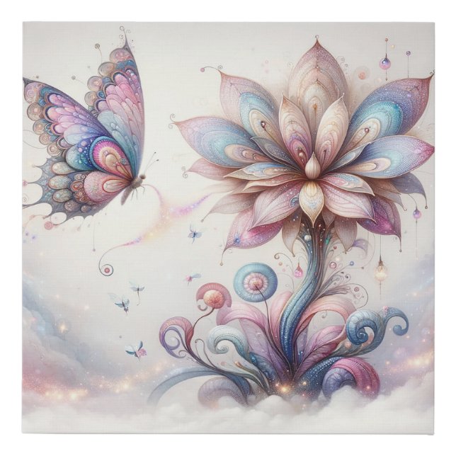 Whimsical Pastel Butterfly Drawing Faux Canvas Print (Front)