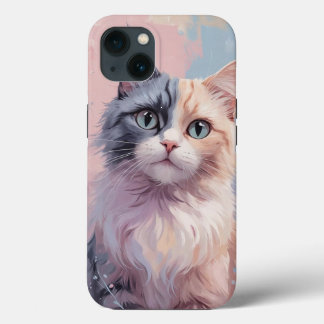 Whimsical Pastel Cat – Half Gray, Half Ginger Feli iPhone 13 Case