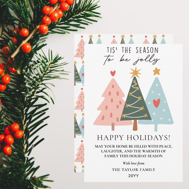 Whimsical Pastel Christmas Trees Happy Holidays Holiday Card (Whimsical Pastel Christmas Trees Happy Holidays Holiday Card
)