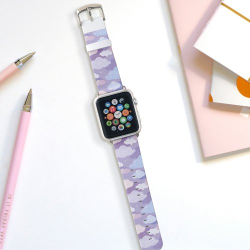 Whimsical Pastel Clouds and Stars Pattern Apple Watch Band