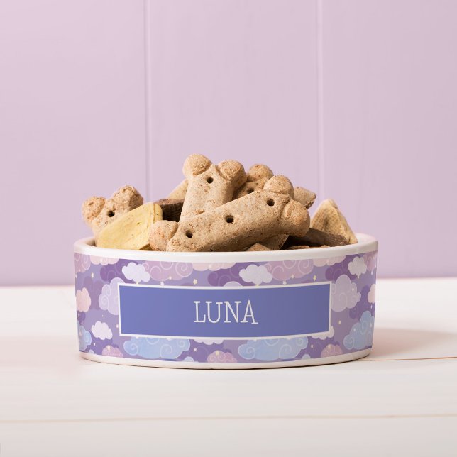 Whimsical Pastel Clouds and Stars Pattern Bowl (Whimsical Purple Sky & Clouds Pattern Dog Bowl)