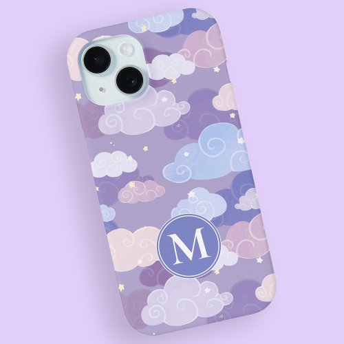 Whimsical Pastel Clouds and Stars Pattern iPhone 15 Case
