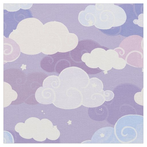 Whimsical Pastel Clouds and Stars Pattern Fabric