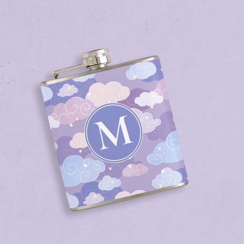Whimsical Pastel Clouds and Stars Pattern Flask