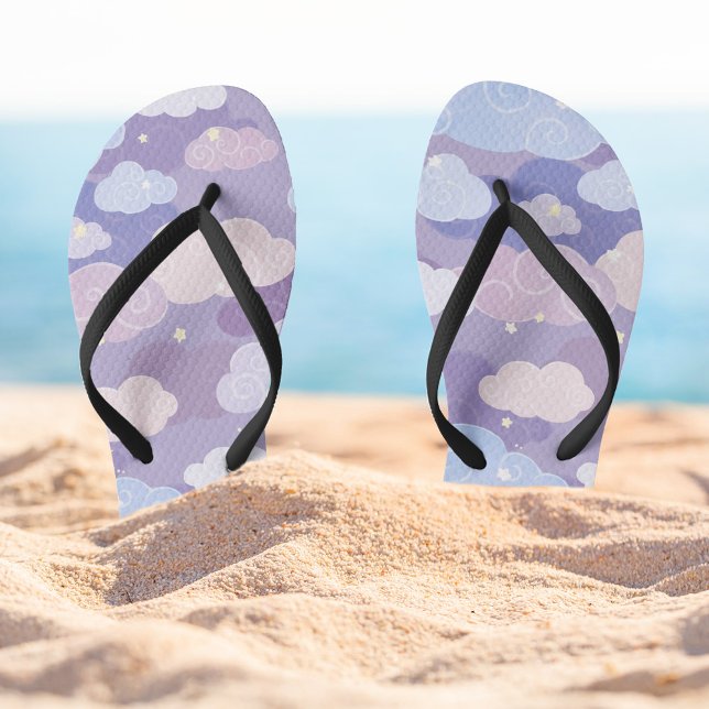 Whimsical Pastel Clouds and Stars Pattern Flip Flops (Whimsical Purple Sky & Clouds Pattern Flip-flops)