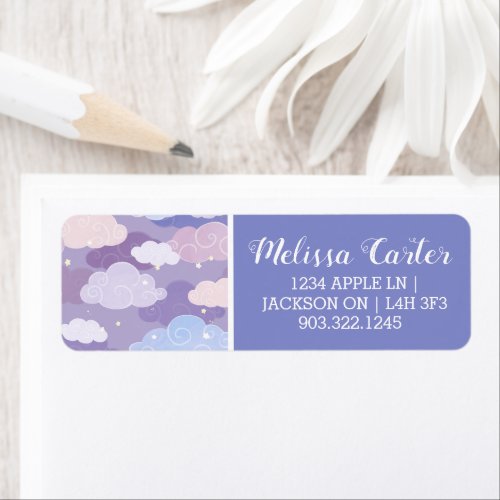 Whimsical Pastel Clouds and Stars Pattern Label
