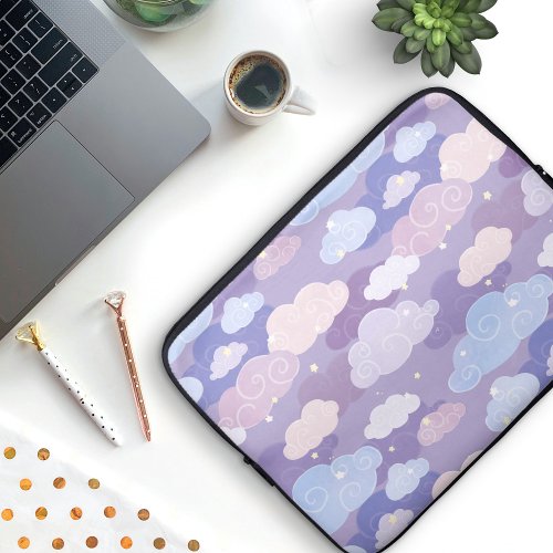 Whimsical Pastel Clouds and Stars Pattern Laptop Sleeve