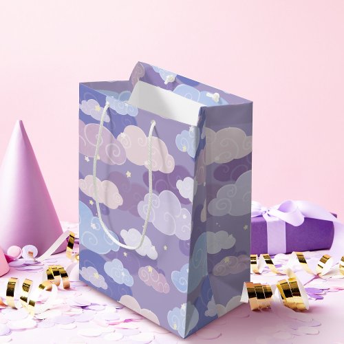 Whimsical Pastel Clouds and Stars Pattern Medium Gift Bag