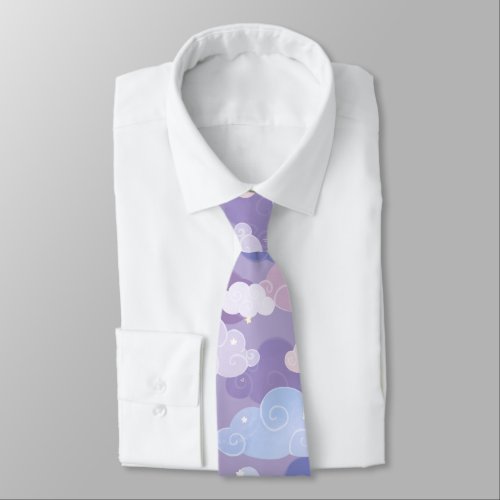 Whimsical Pastel Clouds and Stars Pattern Neck Tie