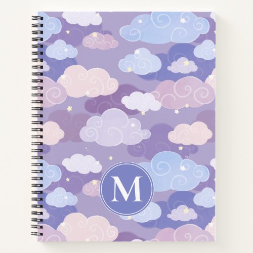 Whimsical Pastel Clouds and Stars Pattern Notebook