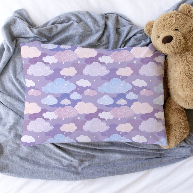 Whimsical Pastel Clouds and Stars Pattern Pillow Case (Whimsical Purple Sky & Clouds Pattern Pillowcase)