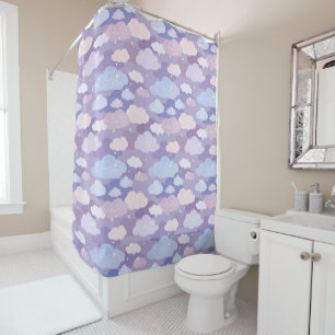 Whimsical Pastel Clouds and Stars Pattern Shower Curtain