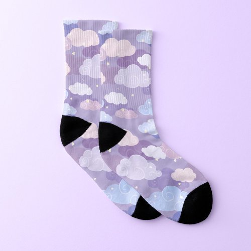 Whimsical Pastel Clouds and Stars Pattern Socks