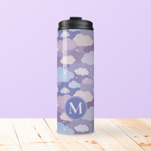 Whimsical Pastel Clouds and Stars Pattern Thermal Tumbler