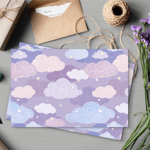 Whimsical Pastel Clouds and Stars Pattern Tissue Paper