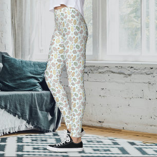 Whimsical Pastel Cute Easter Eggs Floral Patter Leggings