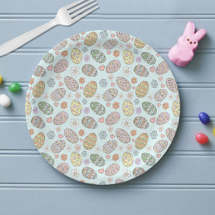 Whimsical Pastel Cute Easter Eggs Floral Pattern Paper Plates