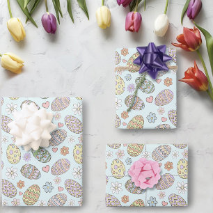 Whimsical Pastel Cute Easter Eggs Floral Pattern Wrapping Paper Sheets