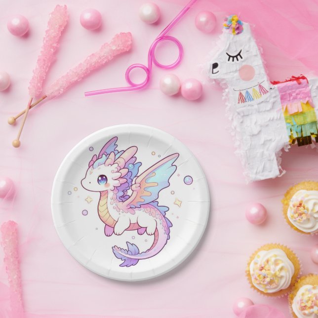Whimsical Pastel Dragon Baby Shower Paper Plates (Party)