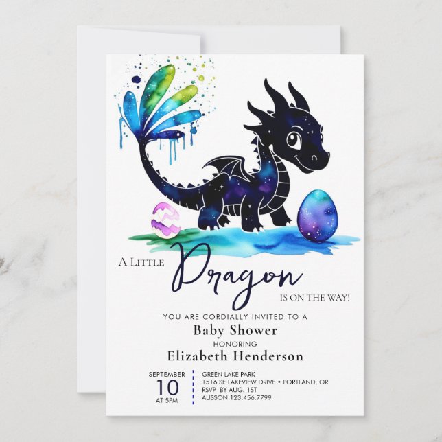 Whimsical Pastel Dragon Boy Baby Shower Invitation (Front)