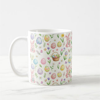 Whimsical Pastel Easter Bunny & Floral Pattern Coffee Mug
