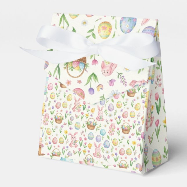 Whimsical Pastel Easter Bunny & Floral Pattern Favor Boxes (Front Side)