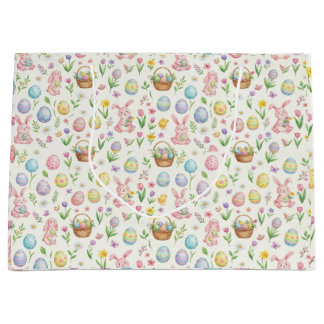 Whimsical Pastel Easter Bunny & Floral Pattern Large Gift Bag