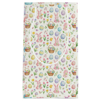 Whimsical Pastel Easter Bunny & Floral Pattern Small Gift Bag