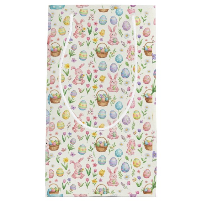 Whimsical Pastel Easter Bunny & Floral Pattern Small Gift Bag (Front)