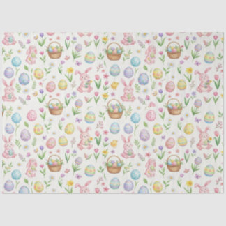 Whimsical Pastel Easter Bunny & Floral Pattern Tissue Paper