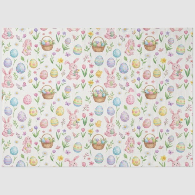 Whimsical Pastel Easter Bunny & Floral Pattern Tissue Paper (Front)