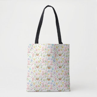 Whimsical Pastel Easter Bunny & Floral Pattern Tote Bag
